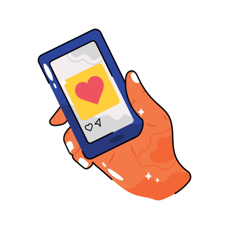 a hand holding a phone with a heart on the screen