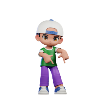 a cartoon character in a green shirt and purple pants