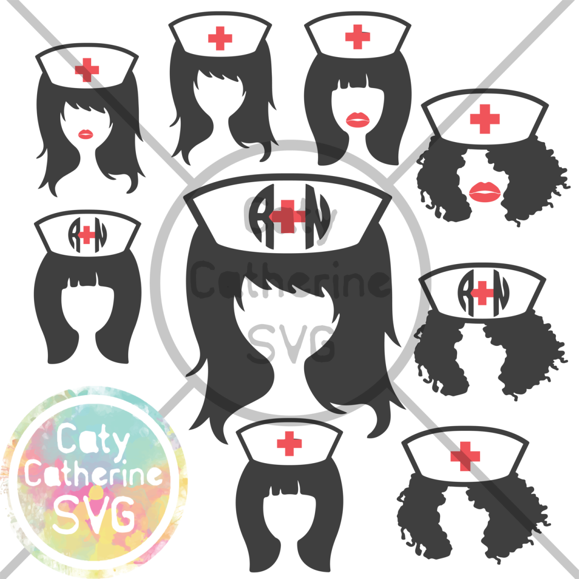 a set of silhouettes of people with red cross on their heads