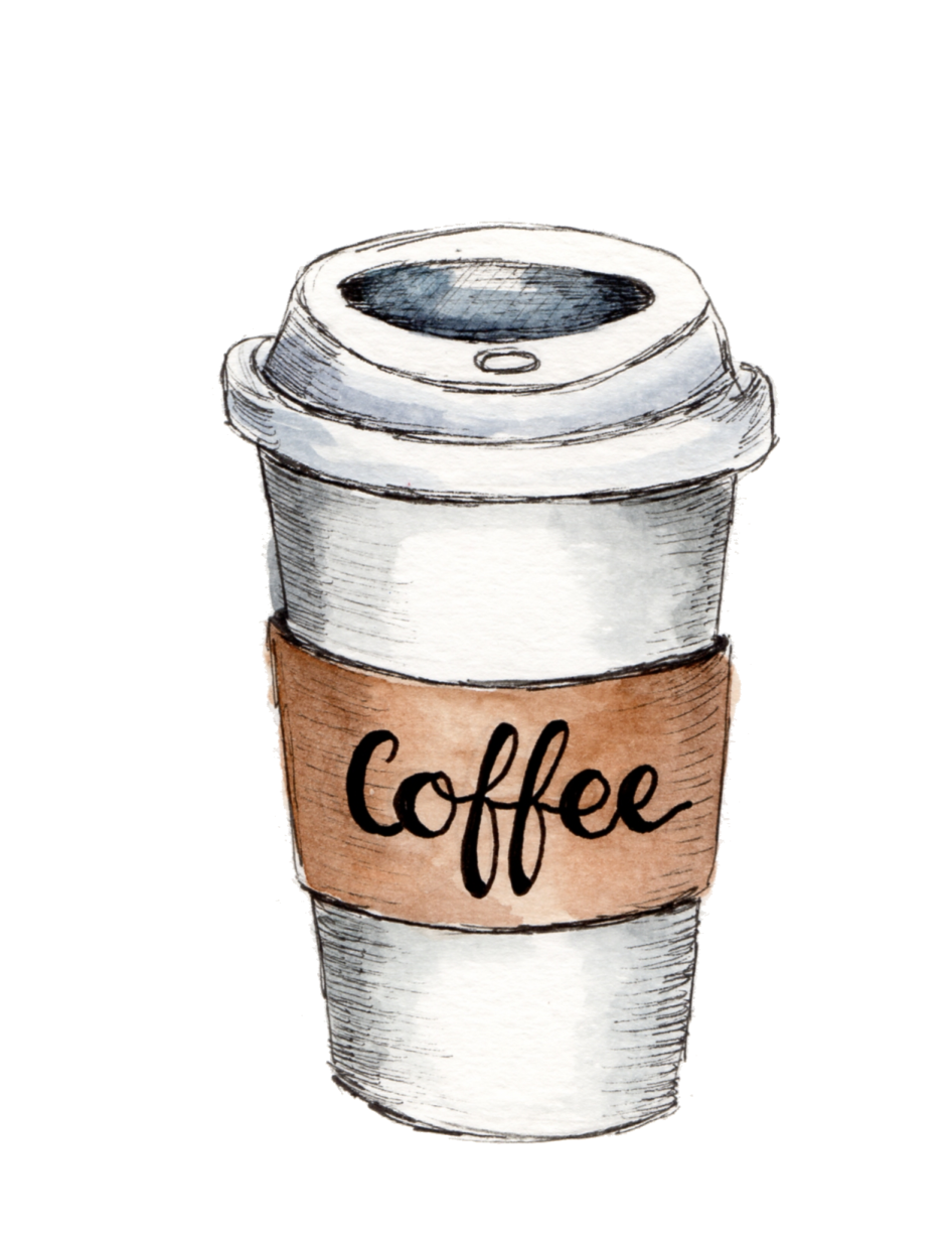 a coffee cup with the word coffee written on it