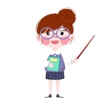 a girl with glasses holding a book and a pointer
