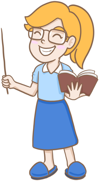 a girl with glasses holding a book and pointer