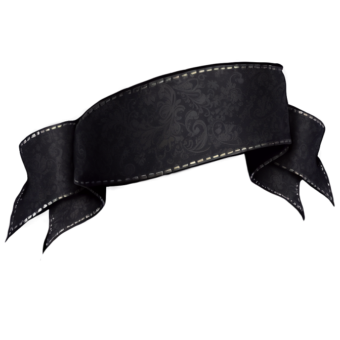 a black ribbon with white stitching on it