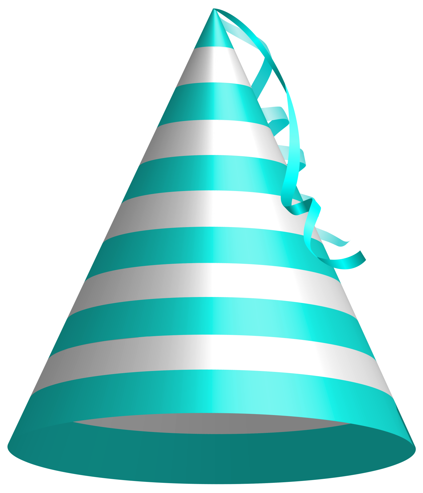 a party hat with blue and white stripes
