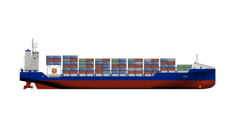 a container ship with containers on the side
