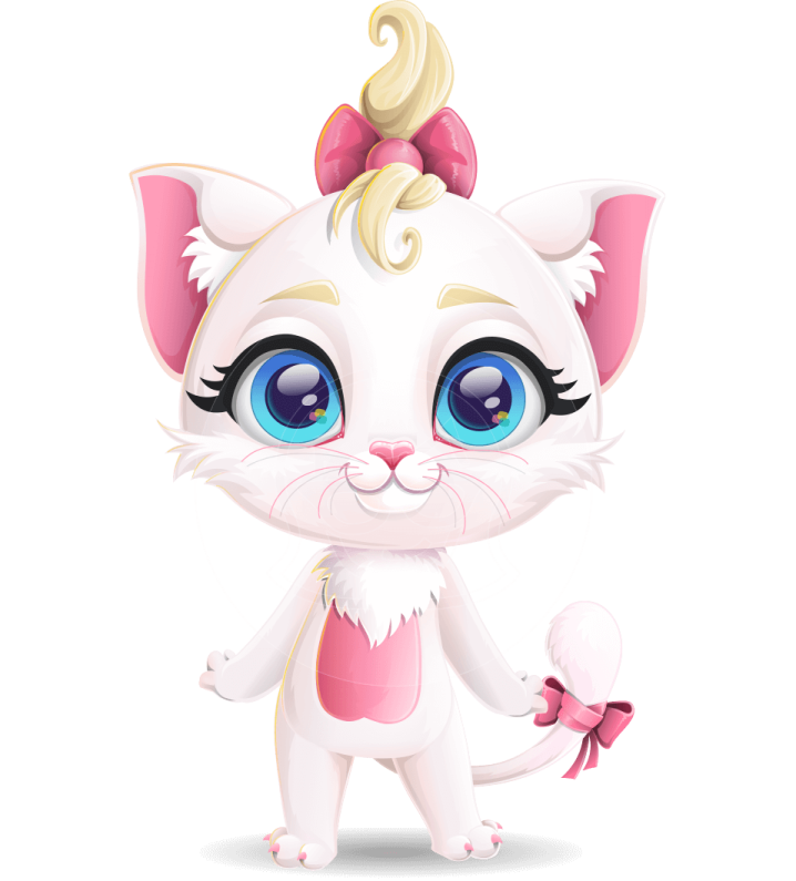 a white kitten with blue eyes and a pink bow