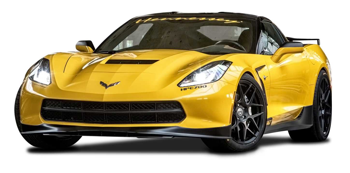 a yellow corvette car on a white background