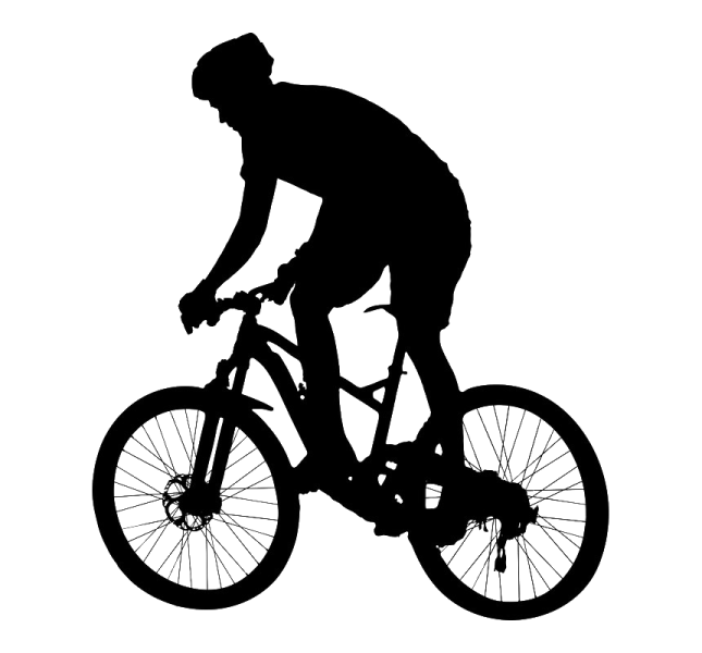a silhouette of a man riding a bike