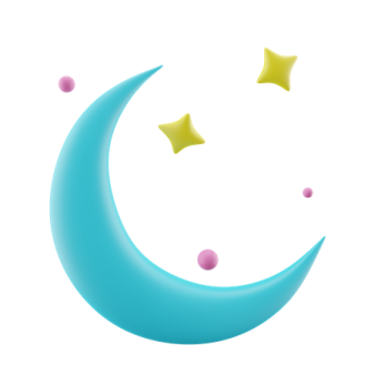 a blue crescent with stars on it