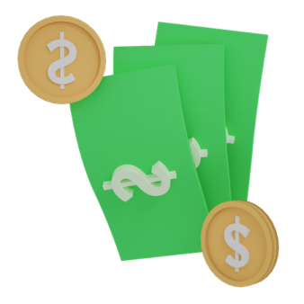 three stacks of green paper with dollar coins
