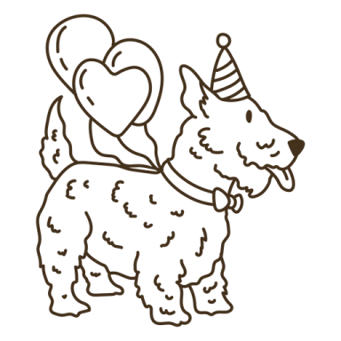 a drawing of a dog wearing a party hat
