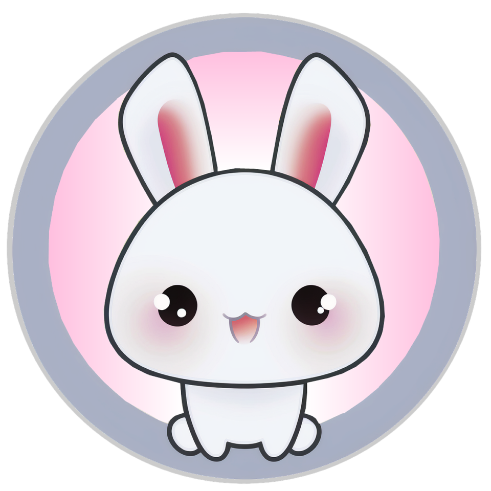 a white rabbit sitting in front of a pink circle