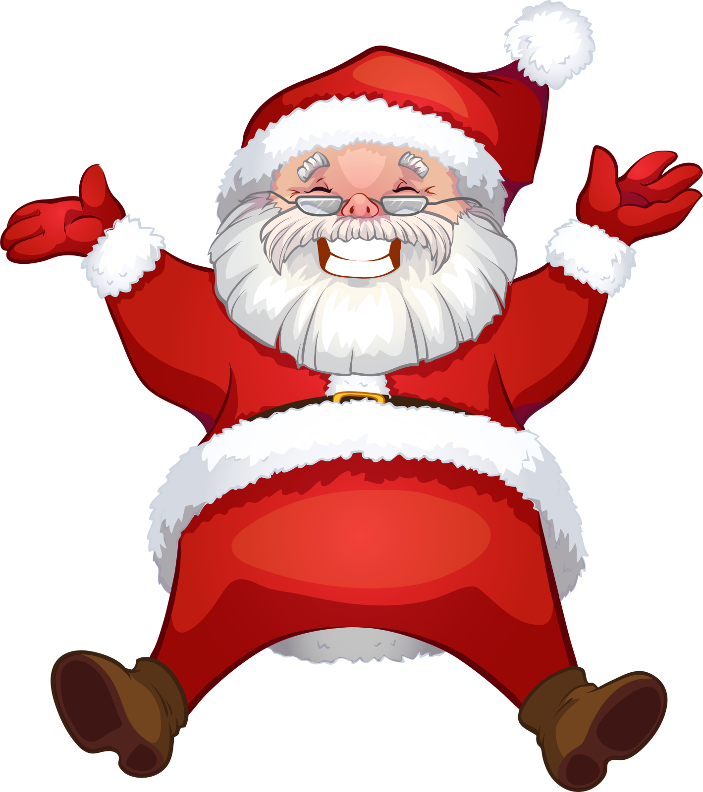 a cartoon santa claus with his hands in the air