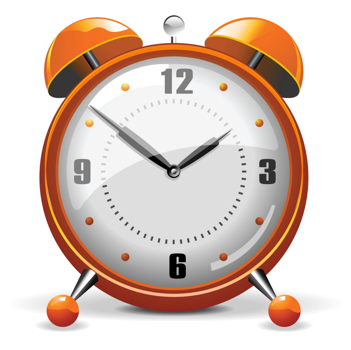 an orange alarm clock on a white background