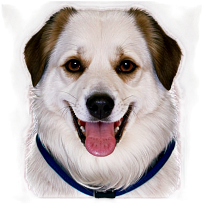 a brown and white dog with a blue collar