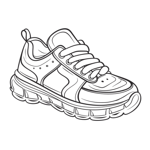 a black and white drawing of a shoe