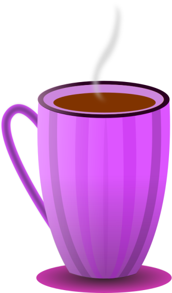 a purple coffee cup with steam coming out