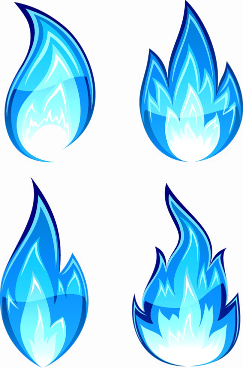 a set of four blue fire flames