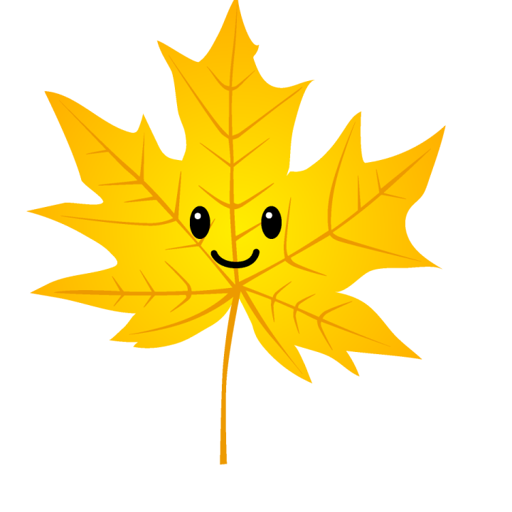 a yellow maple leaf with a smiley face
