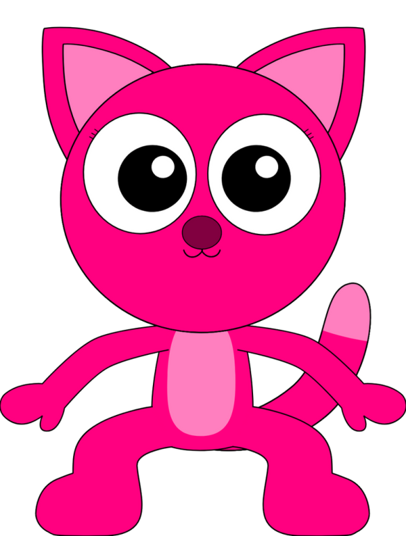 a pink cat with big eyes