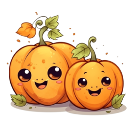 two oranges with faces and leaves on them