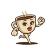 a cartoon character with a cup of coffee in his hand
