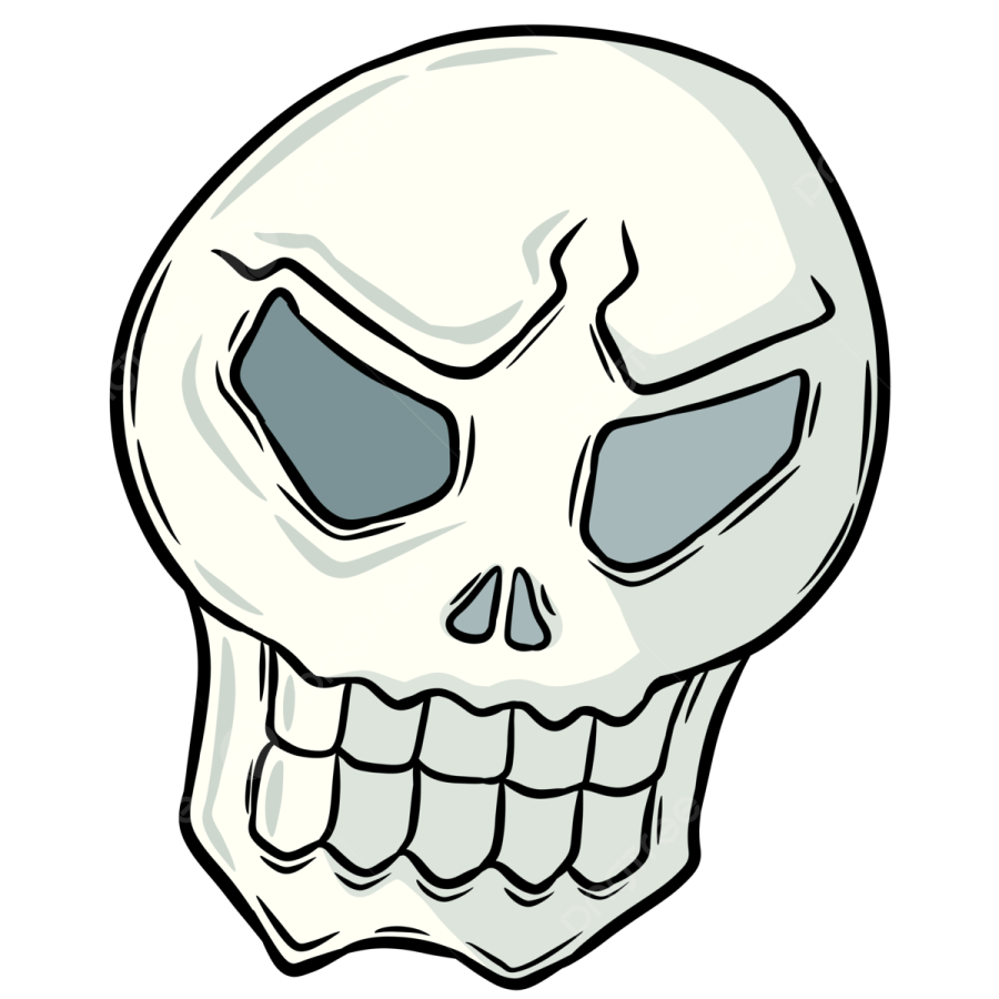a white skull with blue eyes