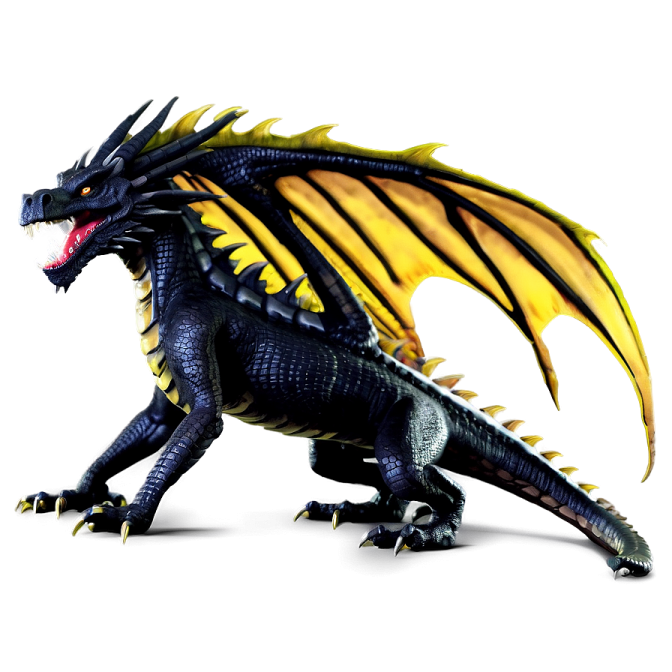 a black dragon with yellow wings
