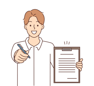a man holding a pen and writing on a clipboard
