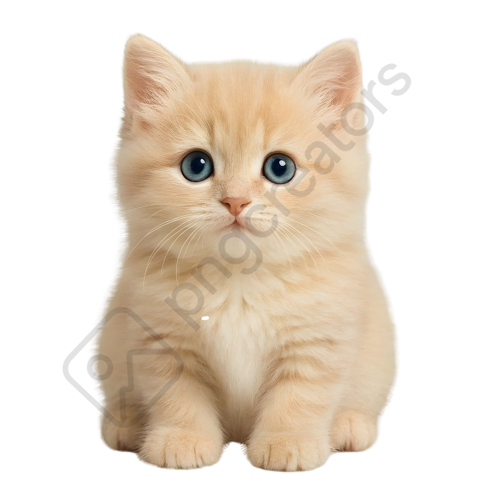 a small kitten with blue eyes sitting down