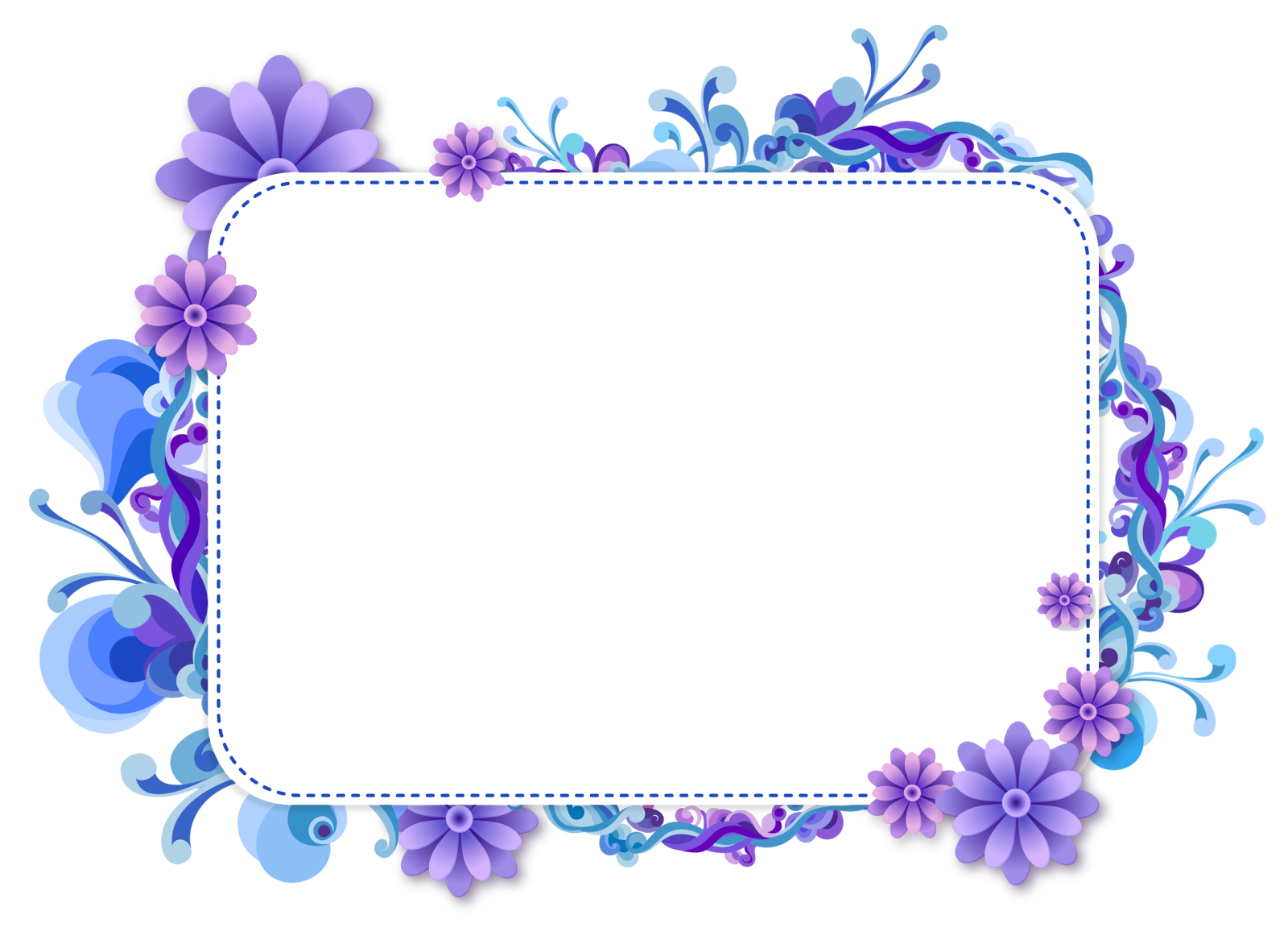 a square frame with purple and blue flowers