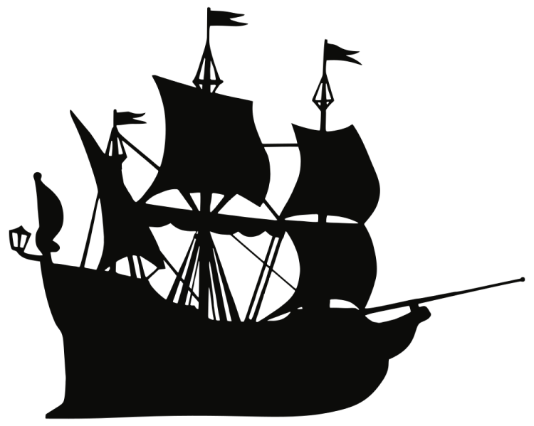 a black and white silhouette of a pirate ship
