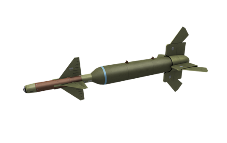 a model of a missile on a white background