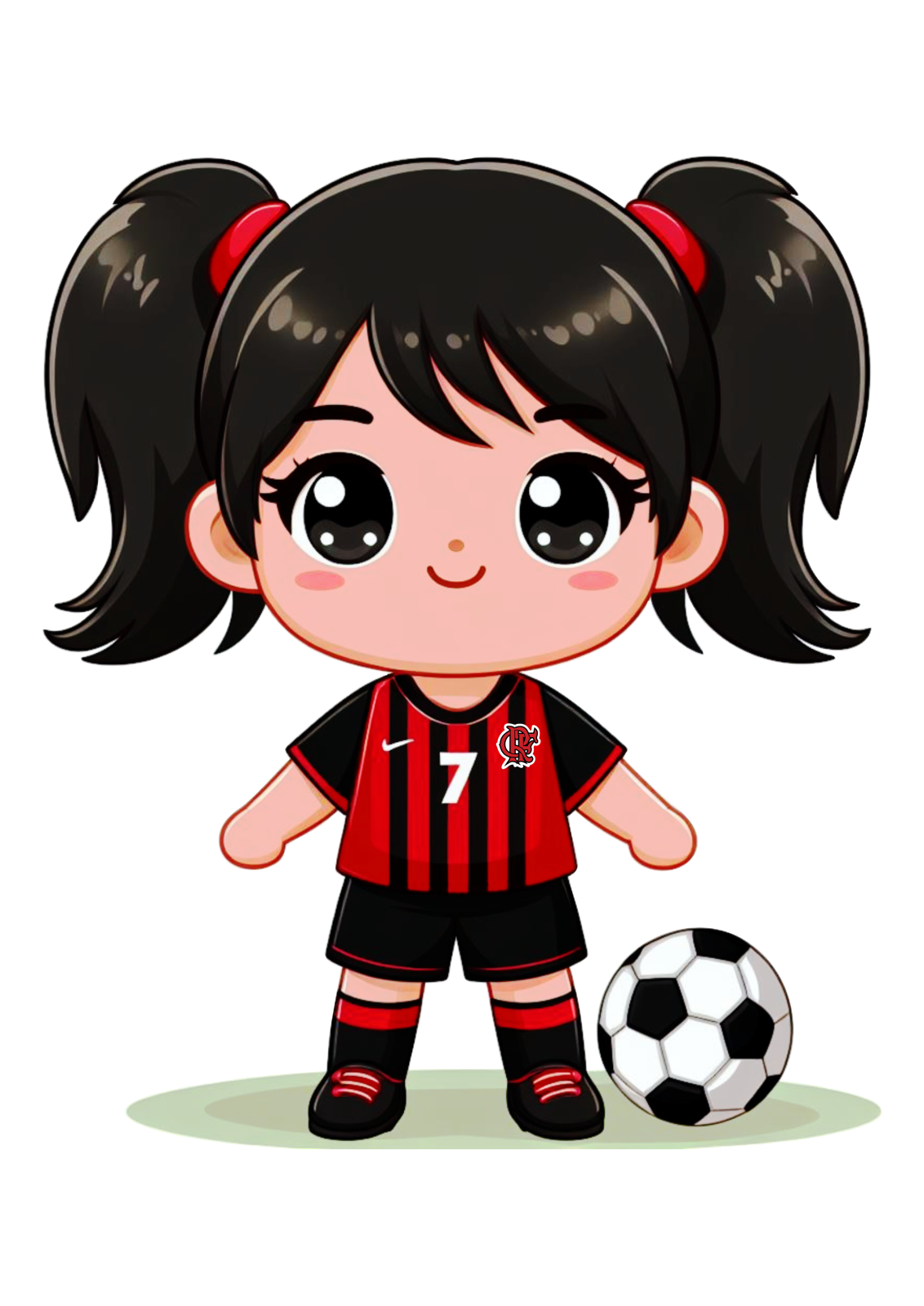 a little girl with black hair and a soccer ball