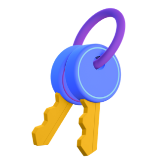 a blue and yellow key on a white background
