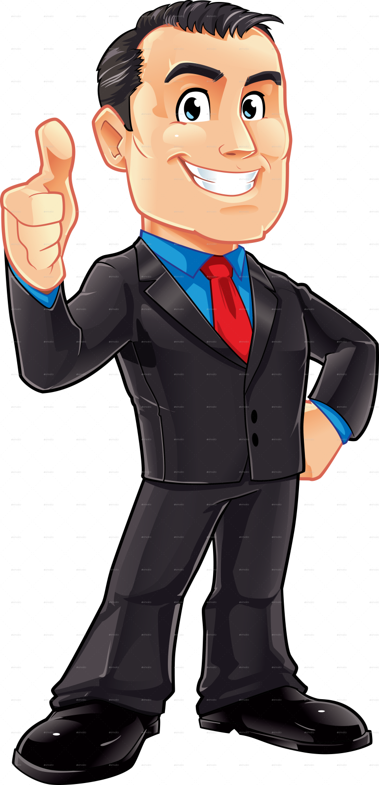 a cartoon man in a suit giving a thumbs up