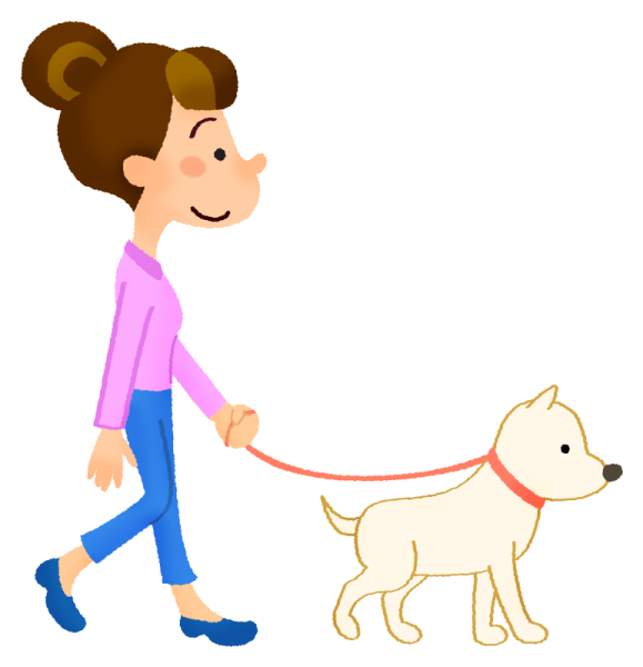 a woman walking her dog