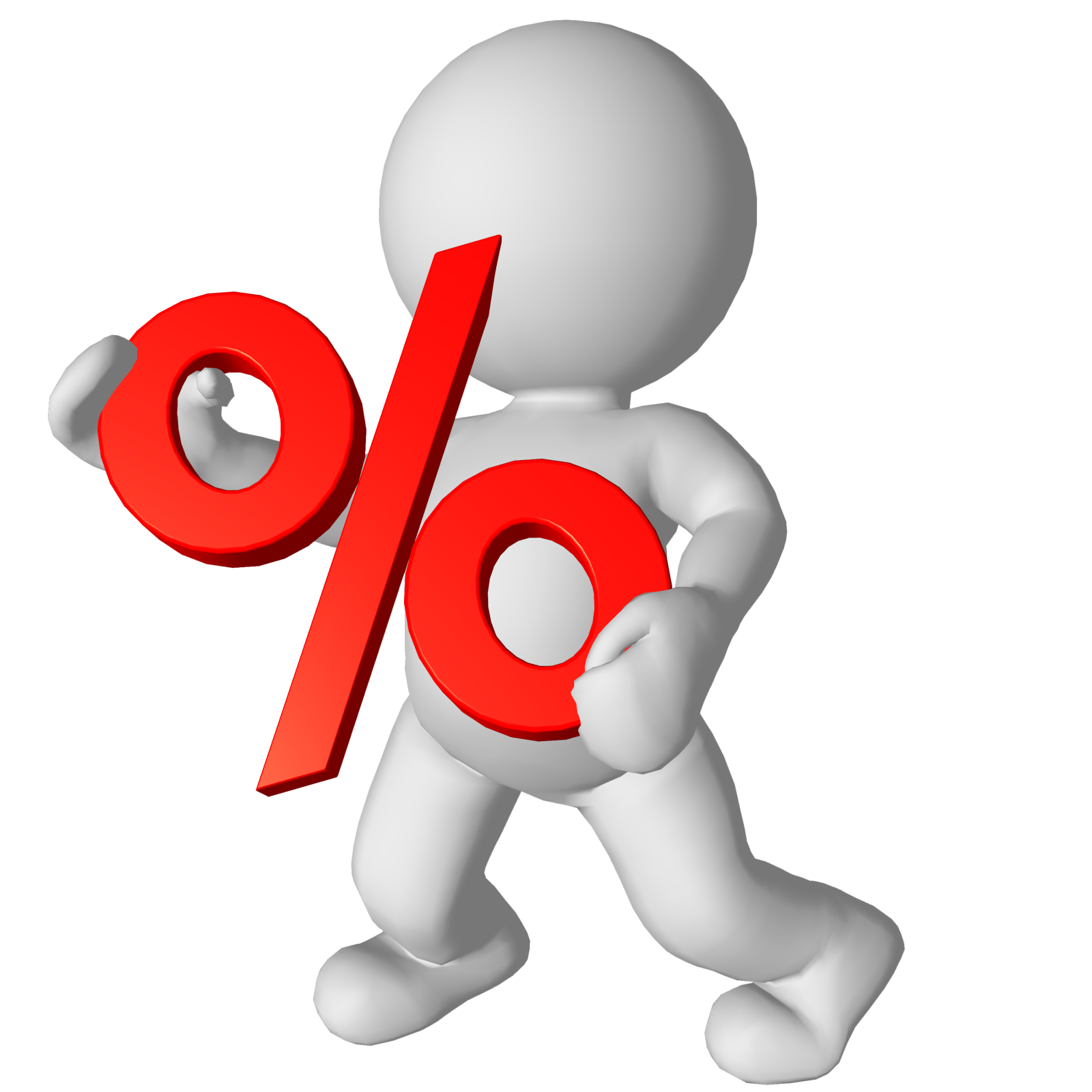 a person running with a percent sign in his hand