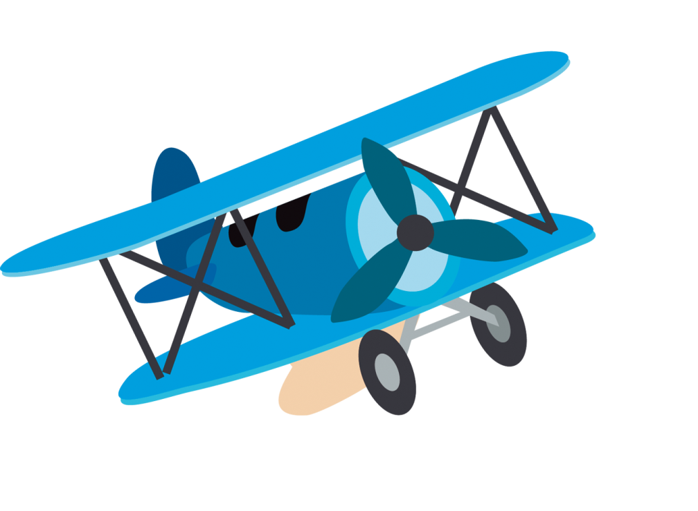 a blue and white airplane with two propellers