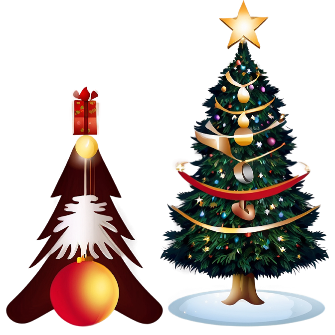 two christmas trees with presents on them