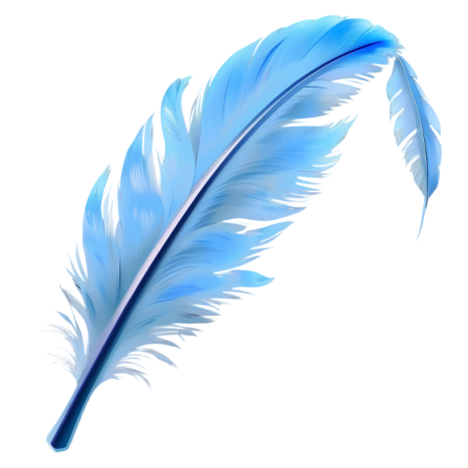 a blue feather on a white background