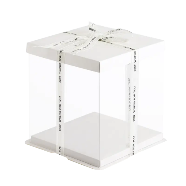 a white box with a ribbon tied around it
