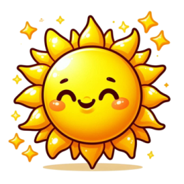 a smiling sun with stars around it