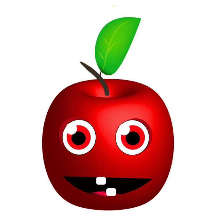 an apple with a green leaf on top of it