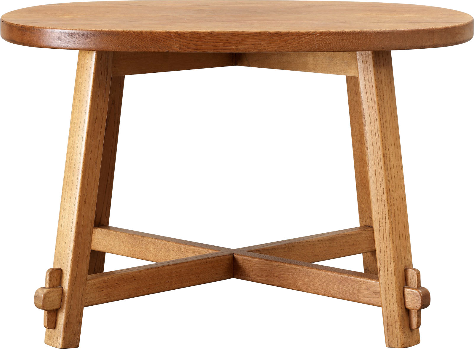 a round wooden table with two legs