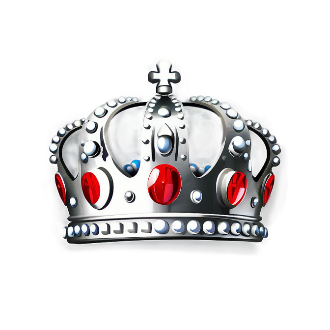 a silver crown with red and blue eyes