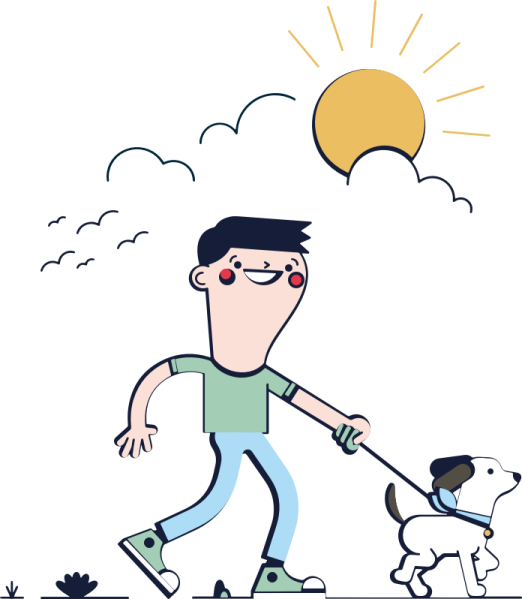 a man walking his dog on a leash