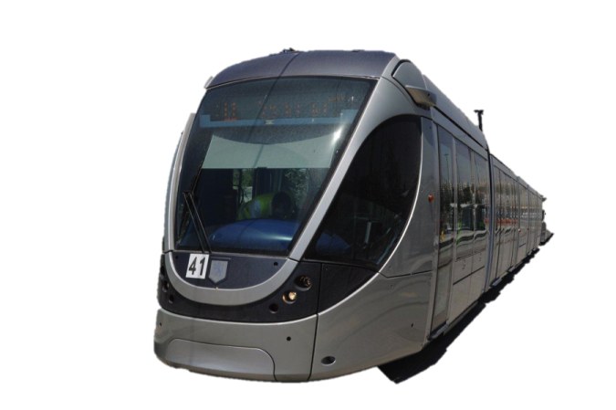 a silver and black train on a white background