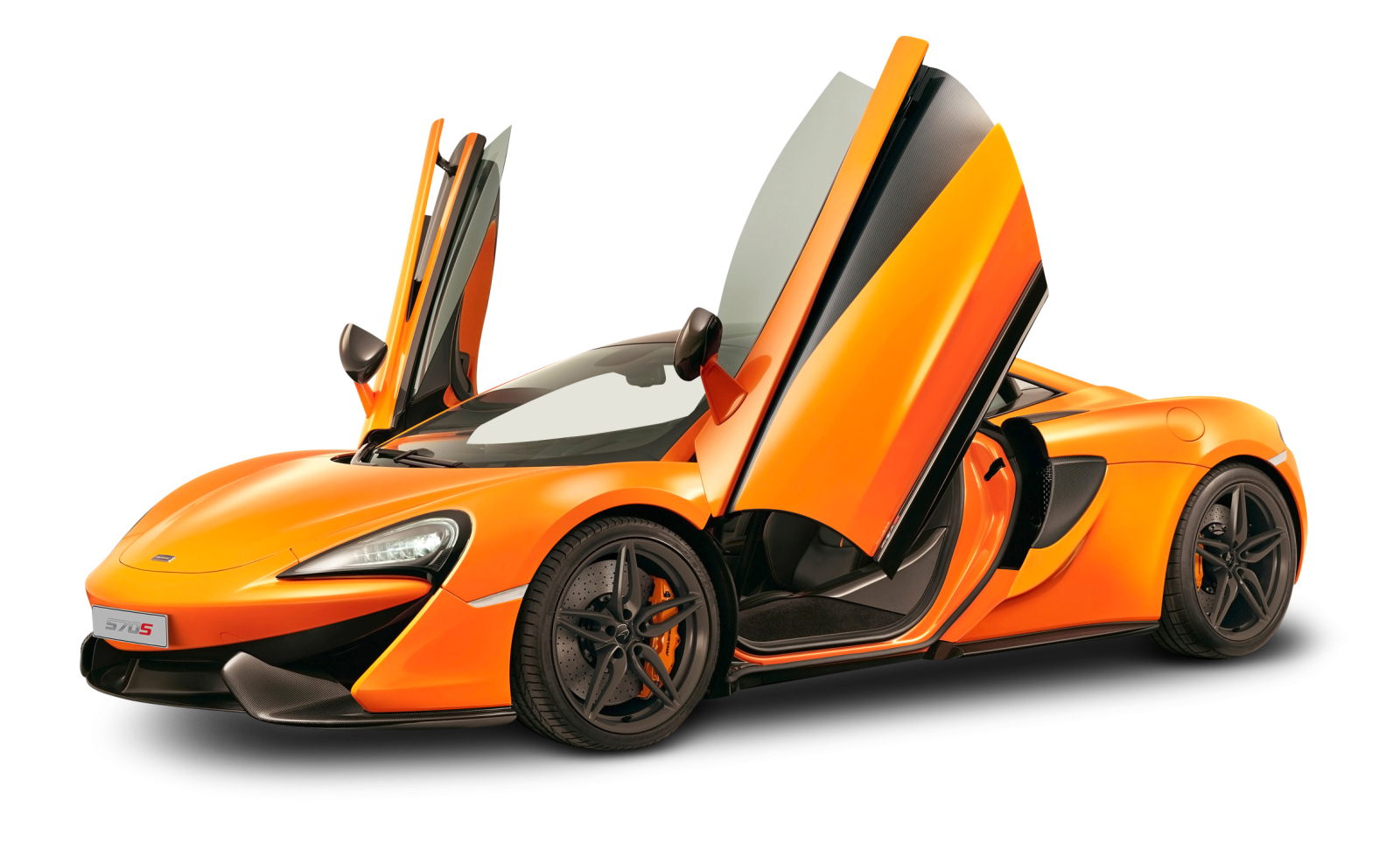 an orange mclaren car on a white background