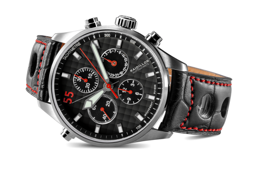 a black and red watch on a white background
